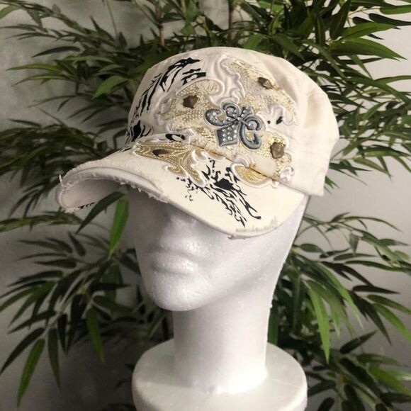 2000s Y2K Goth fleur de lis messenger cadet military newsboy baker boy cap hat main image 8